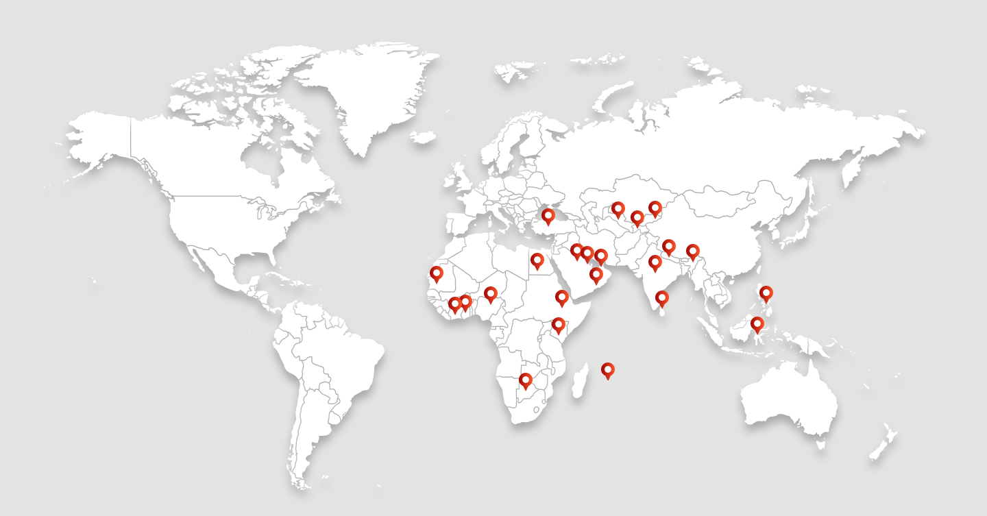 World map showing client geographies